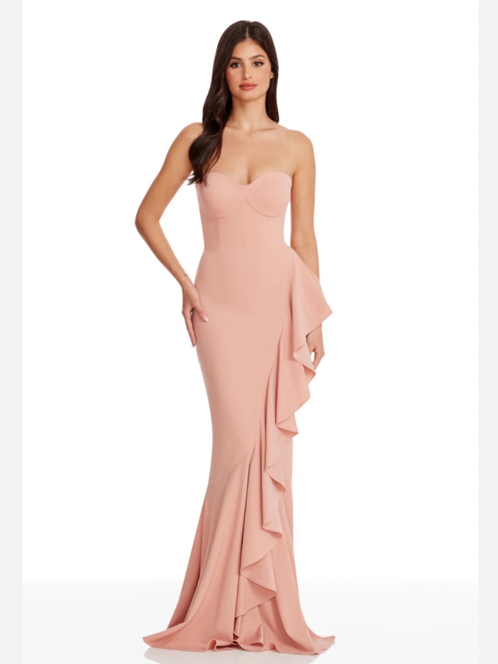 Dress the Population Paris Strapless Mermaid Maxi Dress Gown in Blush New!